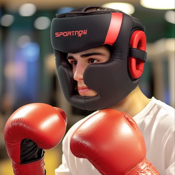 SPORTNOW Capacete de Boxe com Correia Ajustável Protetor de Cabeça para Artes Marciais Karate Tamanho L Vermelho e Preto - Image 2