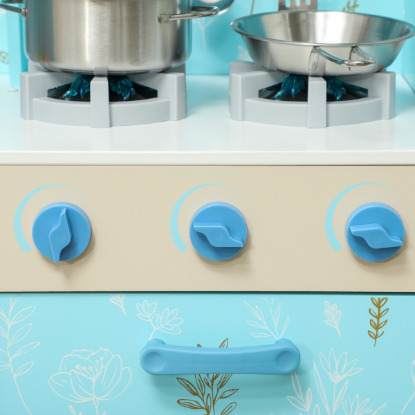 AIYAPLAY Cozinha de Madeira para Crianças com Sons Fogão Forno Micro-Ondas Máquina de Gelo e Acessórios 90x33,3x91,6 cm Azul - Image 9
