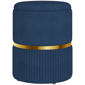HOMCOM Banco de Armazenamento para Dormitório Puff de Arrumação Estofado em Veludo com Pés Antiderrapantes Ø36x44 cm Azul Escuro