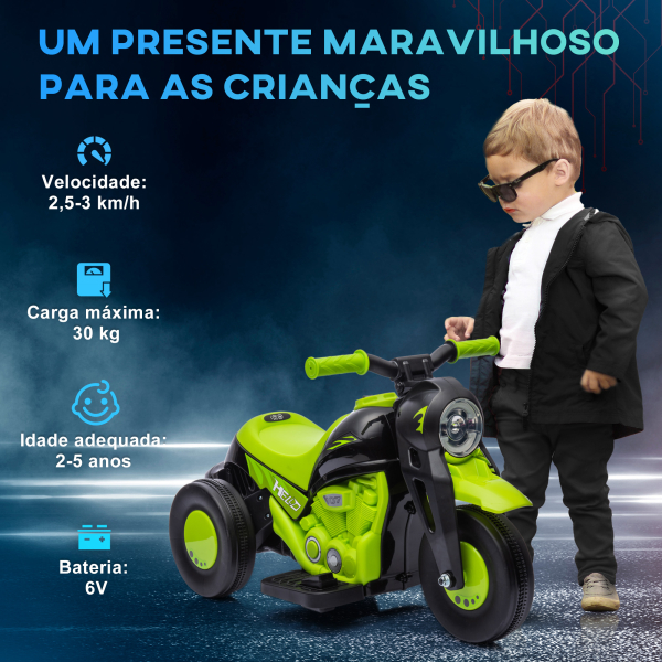 AIYAPLAY Mota Elétrica para Crianças Mota a Bateria 6V com Função de Bolhas Farol Música Motocicleta para Crianças com Velocidade 3km/h Carga 30 kg Verde - Image 7