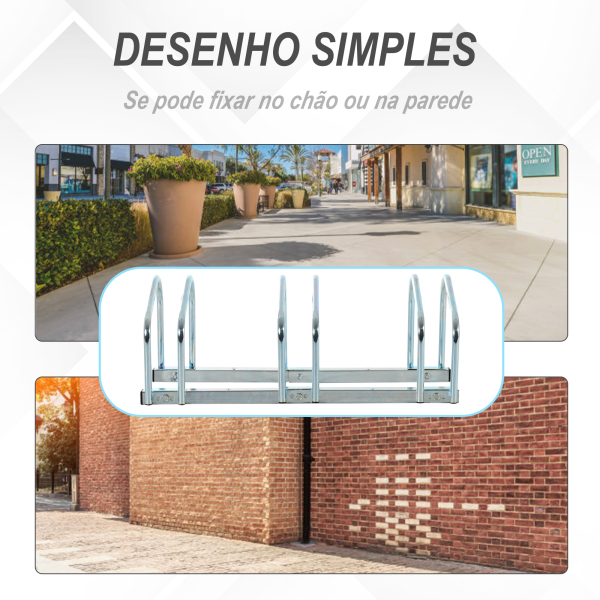 HOMCOM Estacionamento para 3 Bicicletas Suporte de Aço para Estacionar Bicicletas no Chão para Interior e Exterior 76x33x27cm Prata - Image 6