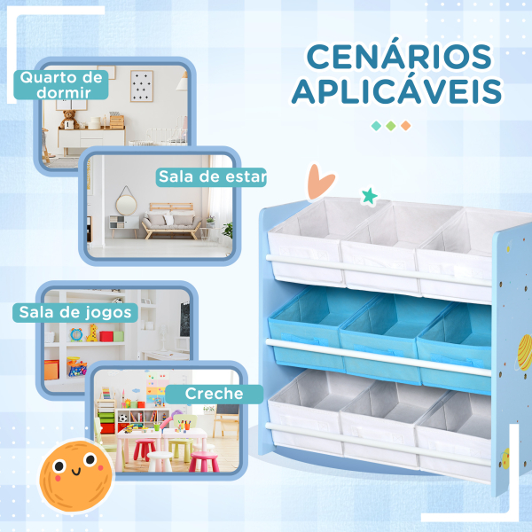 ZONEKIZ Estante para Brinquedos com 9 Caixas de Tecido não Tecido Amovíveis Organizador de Brinquedos 63x30x60 cm Azul - Image 7