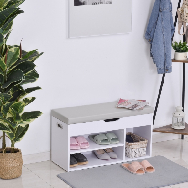 HOMCOM Sapateira com Assento Acolchoado Carga máxima de 120kg MDF 80x30x43cm Branco - Image 2