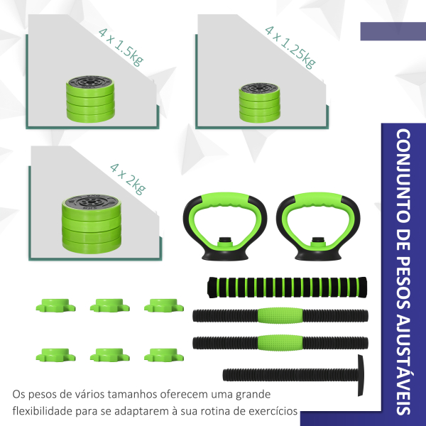 SPORTNOW Conjunto de Halteres 20kg 4 em 1 Conjunto de Pesos com Kettlebell Barra de Pesos para Treino de Força em Casa Ginásio Verde - Image 5