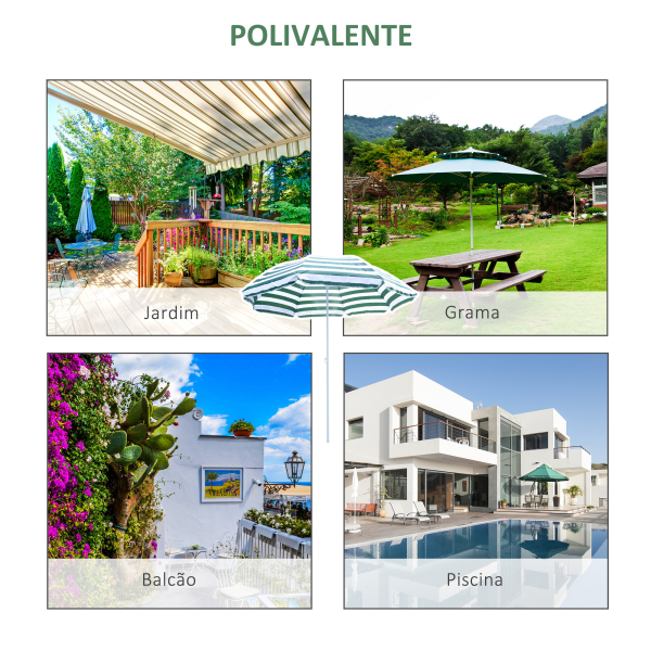 Outsunny Chapéu de Sol de Praia Ø180cm com Teto Inclinável e Mastro de Metal Proteção Solar para Jardim Terraço Exterior Listras Verdes e Branco - Image 6