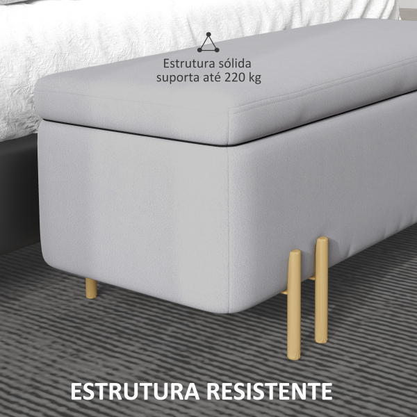 HOMCOM Banco Pé de Cama para Dormitório 70L em Veludo Pés de Metal para Entrada Sala de Estar 100x40x42 cm Cinza Claro - Image 7