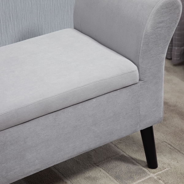 HOMCOM Banco para Pé de Cama Estofado em Veludo com Tampa Apoio para os Braços Pés de Madeira 111,5x41x65cm Cinza Claro - Image 8