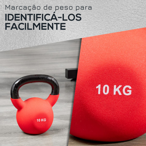 HOMCOM Kettlebell de 10 kg de Ferro Fundido Peso Russo com Revestimento de Neoprene para Treinamento de Força 18x11x20cm Vermelho - Image 5