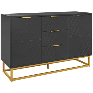 HOMCOM Aparador Auxiliar Armário de Armazenamento com 3 Gavetas e 2 Armários com Prateleira Ajustável 120x40x76 cm Preto