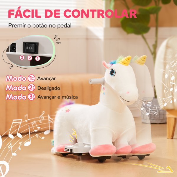 AIYAPLAY Unicórnio Elétrico para Crianças de 18 a 36 Meses Unicórnio Infantil Eétrico com Bateria 6V e Música 69x34x53 cm Branco - Image 6
