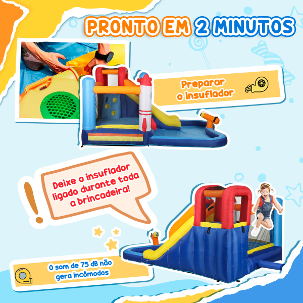 AIYAPLAY Castelo Insuflável com Insuflador 5 em 1 com Escorrega Piscina  Parede de Escalada e Canhão de Água 360x250x195 cm Multicor - Image 7