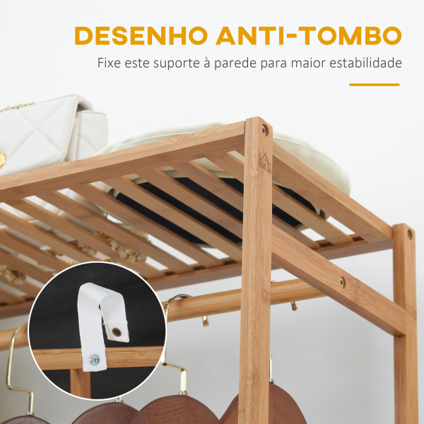 HOMCOM Suporte para Cabides de Bambu com Prateleira de Armazenamento de 6 Níveis e Vara Supensa 90x30x145 cm Madeira - Image 7