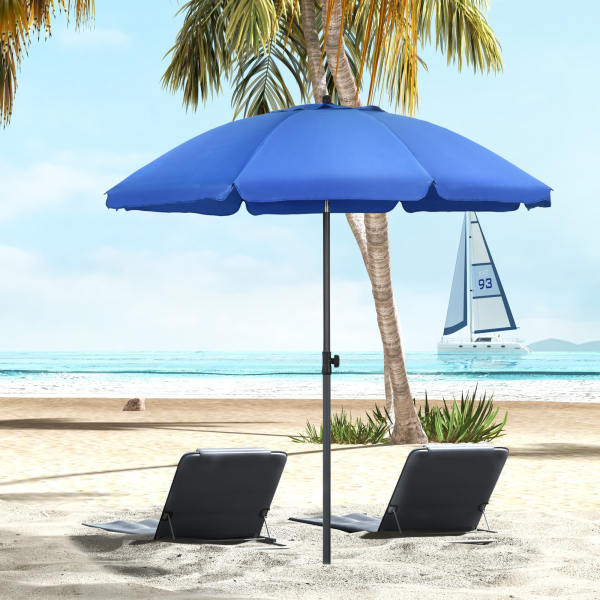 Outsunny Chapéu de Sol de Praia Grande Ø180 cm Chapéu de Sol de Exterior com Ângulo Ajustável Proteção UV50+ Mastro de Ø32 mm Azul - Image 2