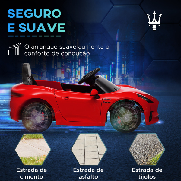 AIYAPLAY Carro Elétrico para Crianças Maserati Gran Turismo Folgore 12V Controlo Remoto Faróis Buzina e Música MP3 98x59x43 cm Vermelho - Image 6