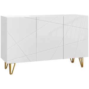 HOMCOM Aparador para Sala Aparador de Entrada com 3 Portas e Prateleiras Ajustáveis para Cozinha Sala 120x40x75 cm Branco Brilhante