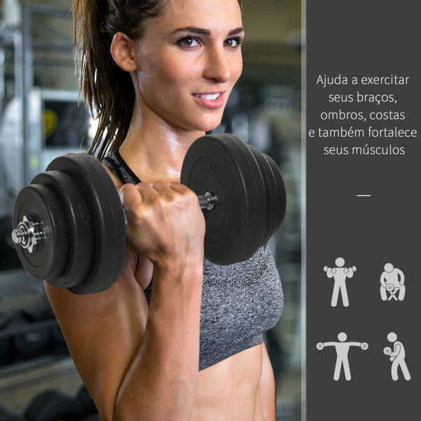 HOMCOM Conjunto de Halteres Pesos Fitness 40kg Ajustável Musculação com Barra de Aço e Discos para Ginásio Casa Preto e Prata - Image 7