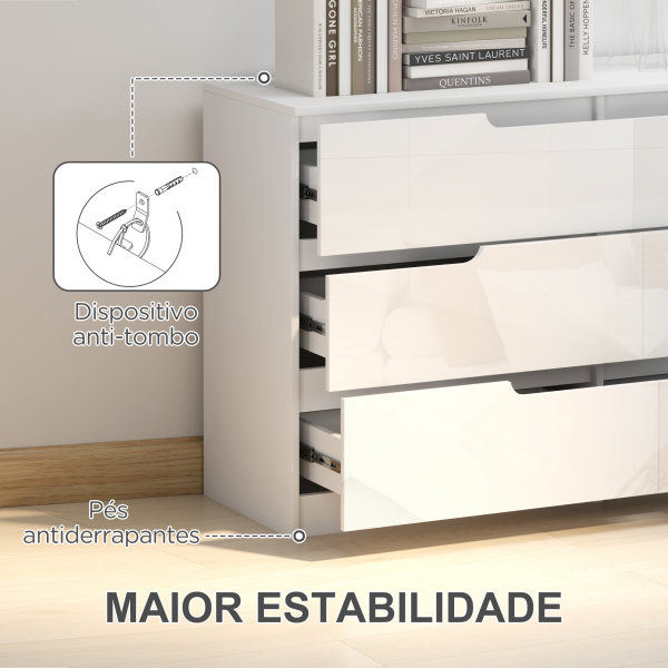 HOMCOM Cómoda com 6 Gavetas Cómoda de Dormitório Moderna com Sistema Anti-Tombo 120x40x75 cm Branco - Image 6