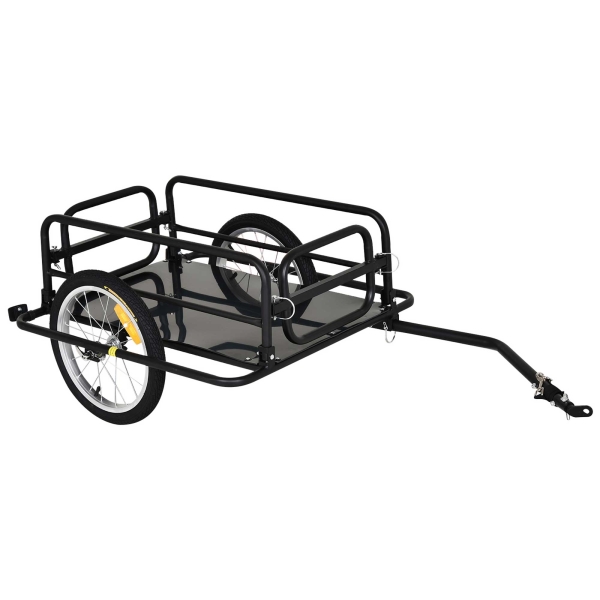 PawHut Reboque de bicicleta dobrável para carregamento de bagagem de 40kg com estrutura de aço leve e refletores 139x71,5x49 cm Preto