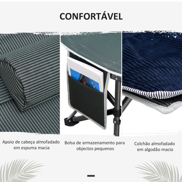 Outsunny Cama de Campismo Dobrável com Almofada Bolso Lateral e Bolsa de Transporte 188x64,5x53 cm Preto e Azul Escuro - Image 7