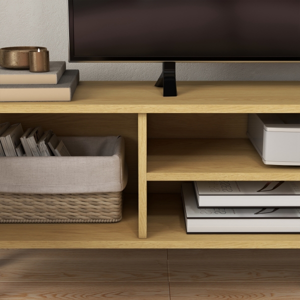 HOMCOM Móvel de TV com 2 Portas e 2 Estantes  para Televisores de até 65 Polegadas 150x30x42 cm Madeira e Branco - Image 7