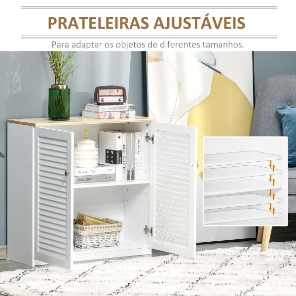 HOMCOM Aparador de 2 Portas Desenho de Persiana com Prateleira Ajustável Armário Auxiliar de Armazenamento Moderno para Sala de Estar Dormitório 80x30x78,5cm Branco - Image 6