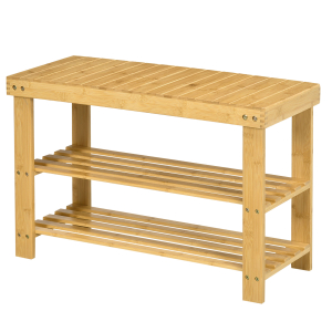 HOMCOM Banco Sapateira de Bambu Organizador de Sapatos com 2 Prateleiras para 6-9 Pares de Sapatos 70x28x45 cm Madeira
