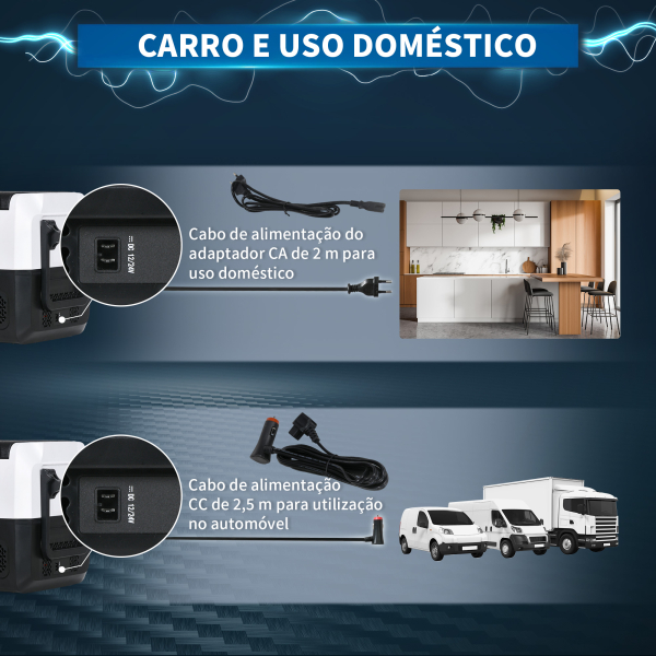 HOMCOM Geleira Elétrica de Compressor Portátil 30,5L para Carro -20℃ a 20℃ com 2 Rodas Alças e Congelador 56,8x33x26,2 cm Preto - Image 5