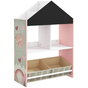 ZONEKIZ Estante para Brinquedos Organizador Infantil com Prateleiras Abertas e 2 Caixas de Tecido não Tecido Amovíveis 62,4x26,5x90 cm Rosa