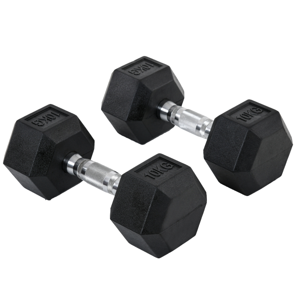 HOMCOM Conjunto de Halteres 20 kg com Barra Metálica e Cabeça Hexagonal Conjunto de Pesos para Treino 31x13,5 cm Preto e Prata