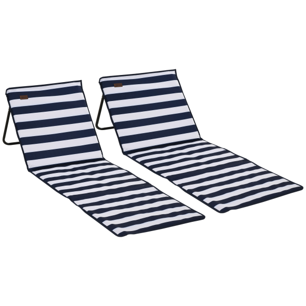 Outsunny Conjunto de 2 Esteiras de Praia Dobrável Esteiras Acolchoadas com Encosto Reclinável  142x51x40 cm Branco e Azul