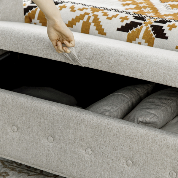 HOMCOM Banco de Pé de Cama de Linho com Dobradiças na Tampa Pés de Madeira e Apoio para os Braços 146,5x49x74,5cm Cinza Claro - Image 8
