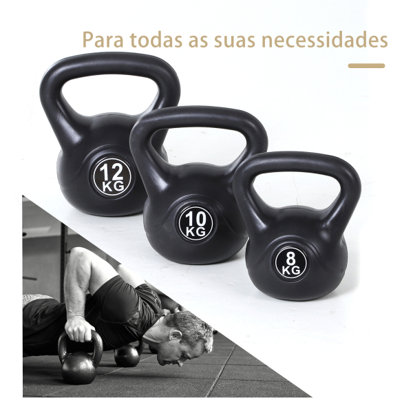 HOMCOM Peso Russo de 10 kg Kettlebell Preenchido de Areia com Punho Largo e Antiderrapante para Trenos em Casa e Ginásio 25x19x28 cm Preto - Image 7