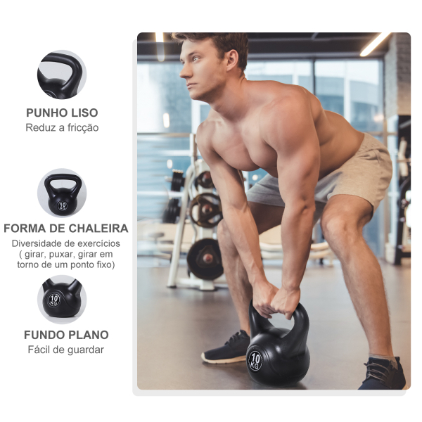 HOMCOM Peso Russo de 10 kg Kettlebell Preenchido de Areia com Punho Largo e Antiderrapante para Trenos em Casa e Ginásio 25x19x28 cm Preto - Image 6