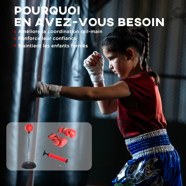 HOMCOM Saco de Boxe de Pé Punching Ball com Altura Ajustável em 4 Níveis Base Preenchível e Luvas Ø43x126-144 cm Vermelho e Preto - Image 5