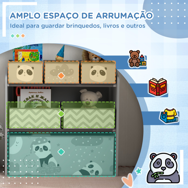 ZONEKIZ Estante para Brinquedos com 6 Caixas de Tecido não Tecido Amovíveis Organizador de Brinquedos 63x30x66 cm Cinza - Image 4
