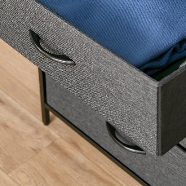 HOMCOM Cómoda com 4 Gavetas Dobráveis e Prateleira Aberta Cómoda com Gavetas de Tecido Anti-Tombo 58x29x103cm Marrom e Cinza - Image 9
