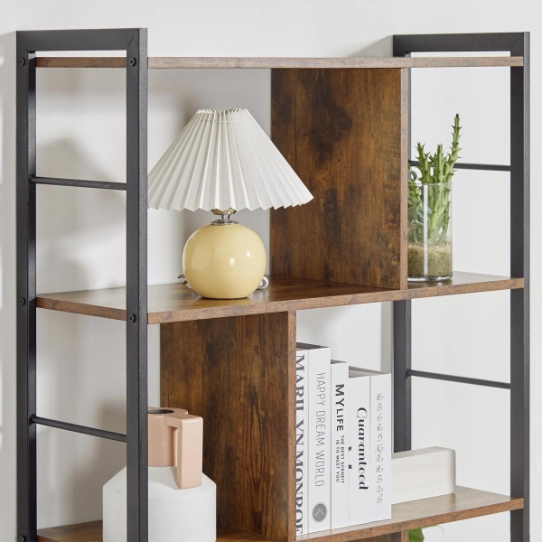 HOMCOM Estante para Livros de 4 Níveis com 8 Compartimentos de Armazenamento Estilo Industrial para Sala de Estar Escritório Dormitório 74x30x157,5cm Marrom Rústico - Image 9