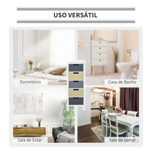 HOMCOM Cómoda de Madeira com 5 Gavetas Cómoda Auxiliar de Armazenamento com Pés Elevados Estilo Moderno para Dormitório Sala de Estar Casa de Banho 35x28x90,5cm Multicor - Image 7
