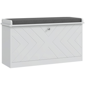 HOMCOM Banco Sapateira Moderno de Madeira com Prateleiras Ajustáveis e Almofada Acolchoada para 8 Pares de Sapatos 80x26x44,5 cm Branco