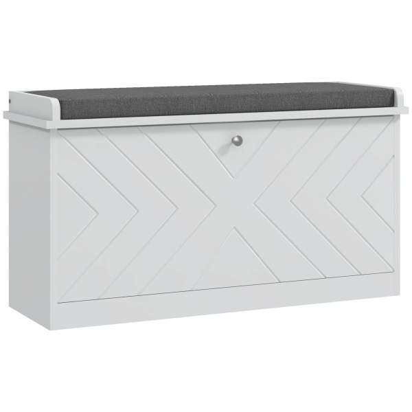HOMCOM Banco Sapateira Moderno de Madeira com Prateleiras Ajustáveis e Almofada Acolchoada para 8 Pares de Sapatos 80x26x44,5 cm Branco