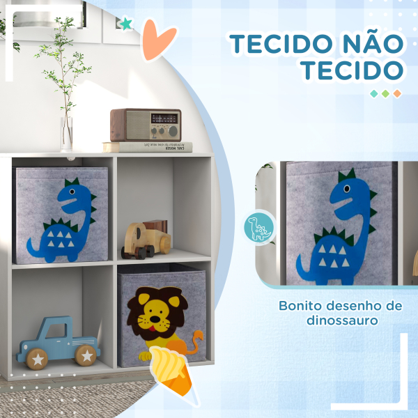 ZONEKIZ Estante para Brinquedos com 6 Compartimentos e 3 Caixas de Tecido não Tecido e Desenho de Animais 61,8x29,9x61,8 cm Branco e Cinza - Image 5