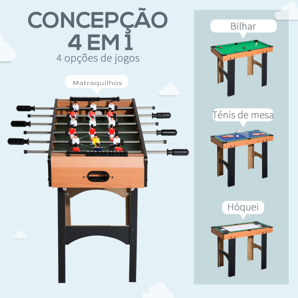 HOMCOM Mesa Multi-Jogos 4 em 1 Mesa de Jogos para Crianças acima de 6 Anos Matraquilho para Crianças Mesa de Bilhar Mesa de Ping-Pong 87x43x73 cm Madeira e Preto - Image 7
