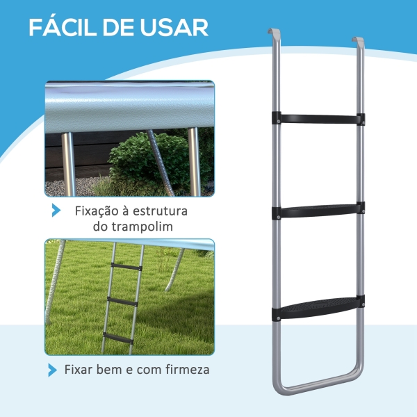 SPORTNOW Escada para Trampolim de Aço Escada para Trampolim de 3 ou 2 Degraus com 2 Ganchos Capacidade 120 kg 110x32 cm Prata - Image 6