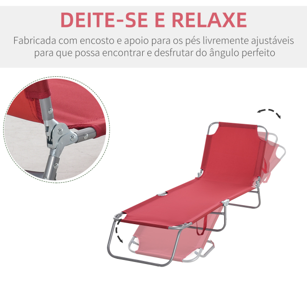 Outsunny Espreguiçadeira Dobrável Espreguiçadeira de Jardim com Encosto Ajustável em 5 Posições para Terraço 187x55x24 cm Vermelho - Image 4