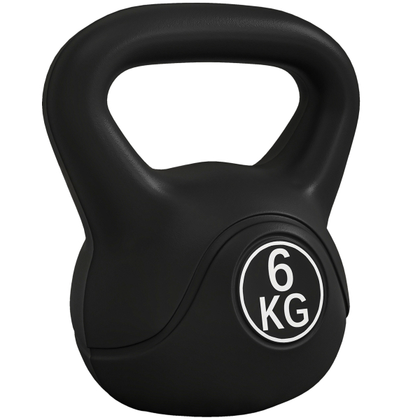 HOMCOM Peso Russo de 6 kg Kettlebell Fitness Preenchido de Areia com Punho Largo Antiderrapante 20x13x22 cm Preto