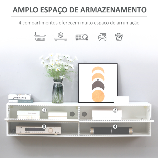 HOMCOM Móvel de TV de Parede com 2 Compartimentos e 2 Armários com  para Televisores de 60 Polegadas 140x32x31 cm Branco - Image 4