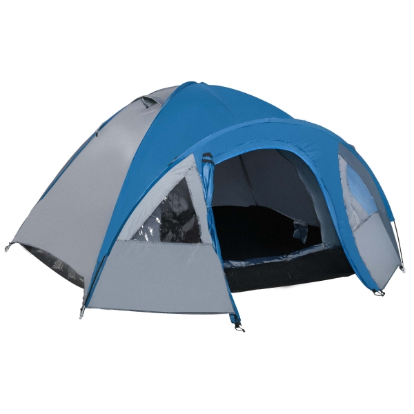Outsunny Tenda de Campismo para 4 Pessoas Tenda de Campismo com Janelas 2 Bolsos e Bolsa de Transporte 300x250x130 cm Cinza e Azul