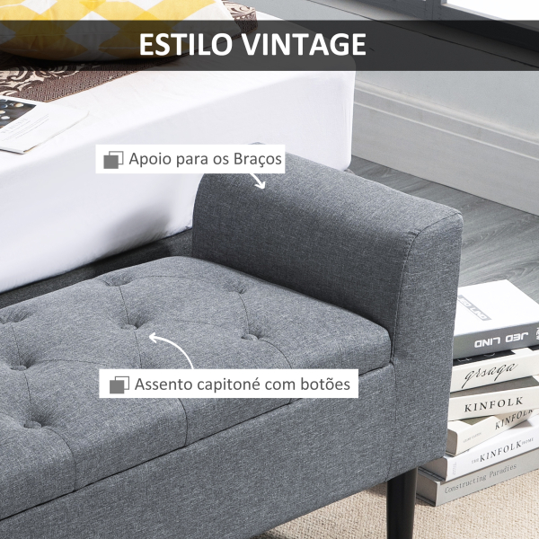 HOMCOM Banco para Pé de Cama Acolchoado com Espaço de Armazenamento Banco Multifuncional com Braços Tampa e Pés de Madeira para Dormitórios Sala de Estar 116x44x58 cm Cinza - Image 6