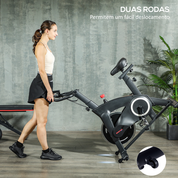 SPORTNOW Bicicleta Estática Bicicleta Fitness com Volante de Inércia de 15 kg Ecrã LED Guiador e Assento Ajustável 108x53x111 cm Preto - Image 7