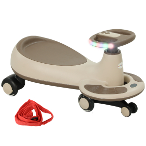 AIYAPLAY Carrinho Gira Gira para Crianças Carrinho Wiggle com Guiador para Pais Música Luz e Espaço de Arrumação 69x31x69 cm Cáqui